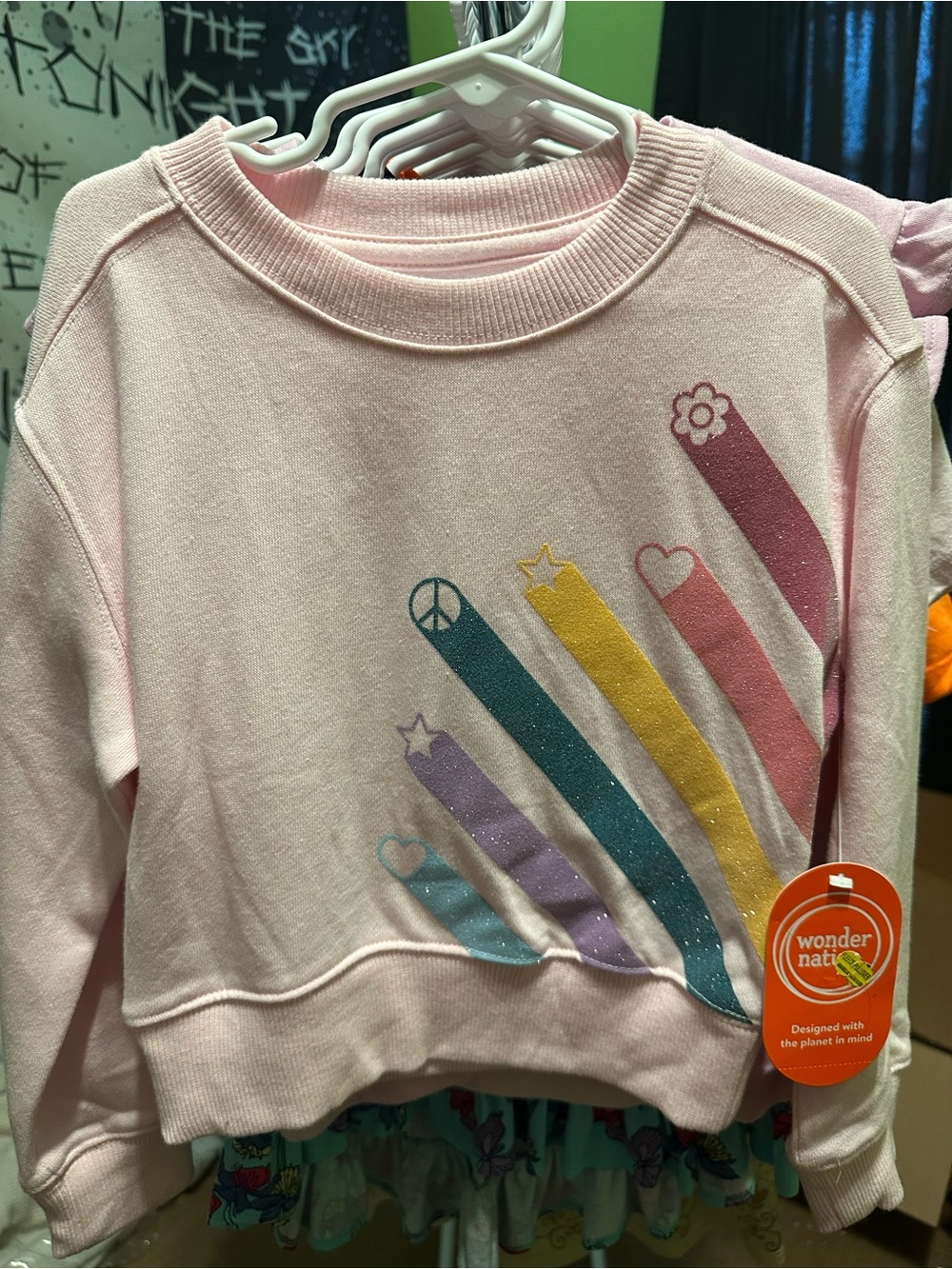 wonder nation Pink Crewneck Sweatshirt with Rainbow Graphic
